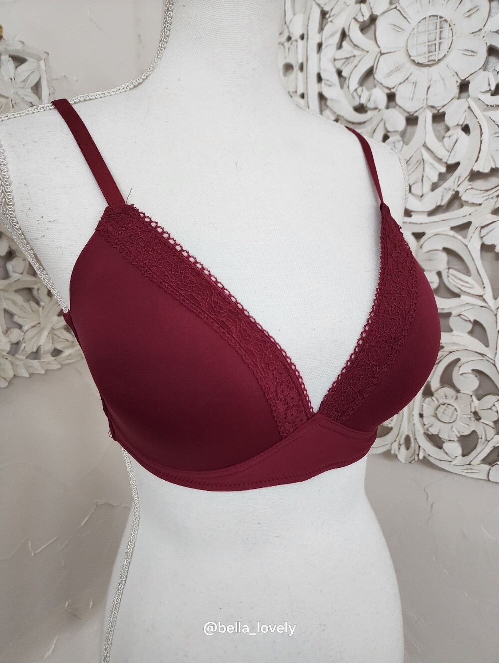 36D kathy ireland Burgundy Lace-Trim Wireless Bra